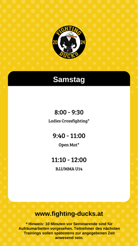 Trainingszeiten Samstag