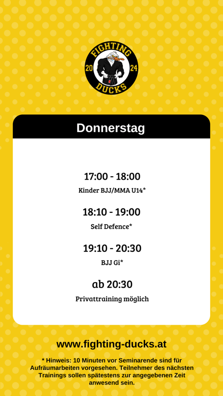 Trainingszeiten Donnerstag