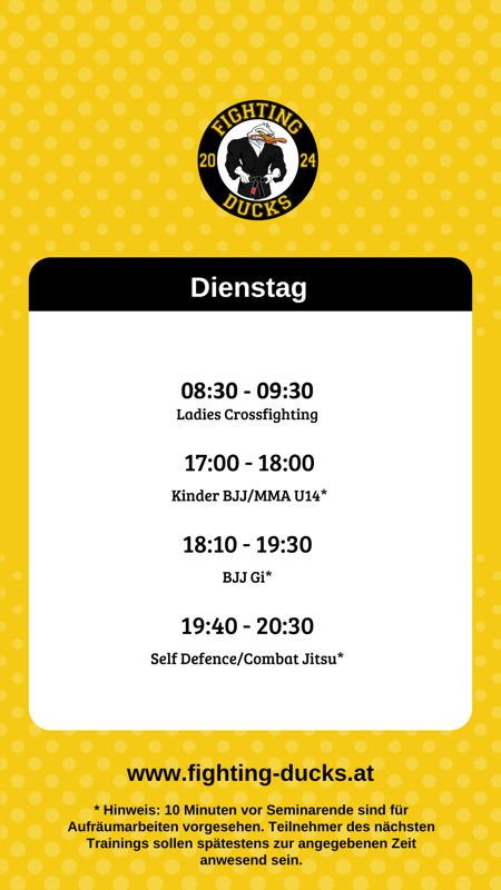 Trainingszeiten Dienstag