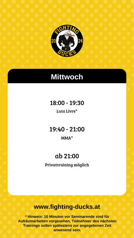 Trainingszeiten Mittwoch
